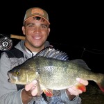 An excellent perch of 3lbs 13oz for Thomas Finney, caught at dusk on a Black and Silver Humungous